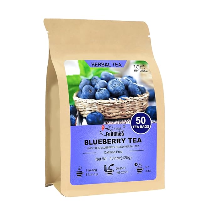 FullChea - Blueberry Tea Bags, 50 Teabags - Premium Blueberry Blend Herbal Tea - Harmonious Mix of Blueberries, Hibiscus, Raisins, Mint Leaves - Rich in Natural Goodness, Delightful Taste