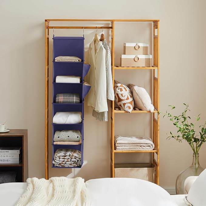 YOUDENOVA Hanging Closet Organizer, 6-Shelf Closet Hanging Storage Shelves, Purple