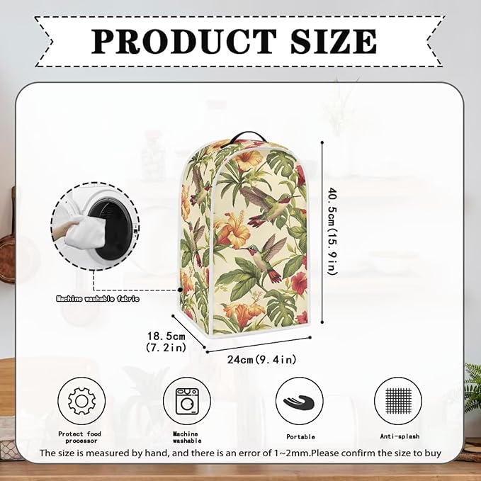 Hummingbird Dust Cover for Kitchen Blender, Toaster, Bread Maker & More - Washable, Flower Print, Dustproof Appliance Protection Accessory