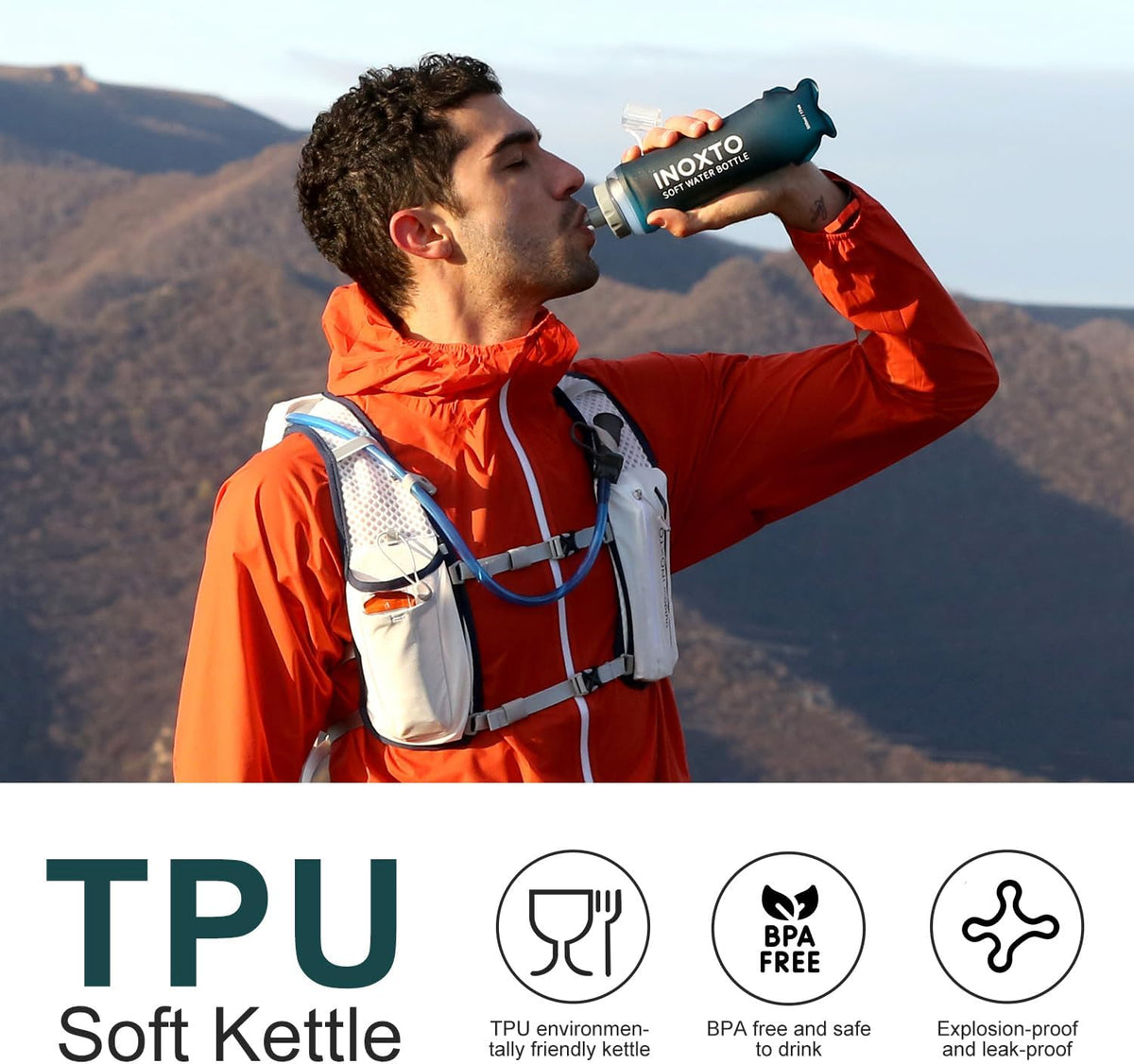INOXTO Soft Flask,Collapsible Soft Water Bottles for Hydration Vests and Running Packs, Soft Flask Running Bottles for Hiking Cycling(250/500 ml) (2 PCS 500ML)
