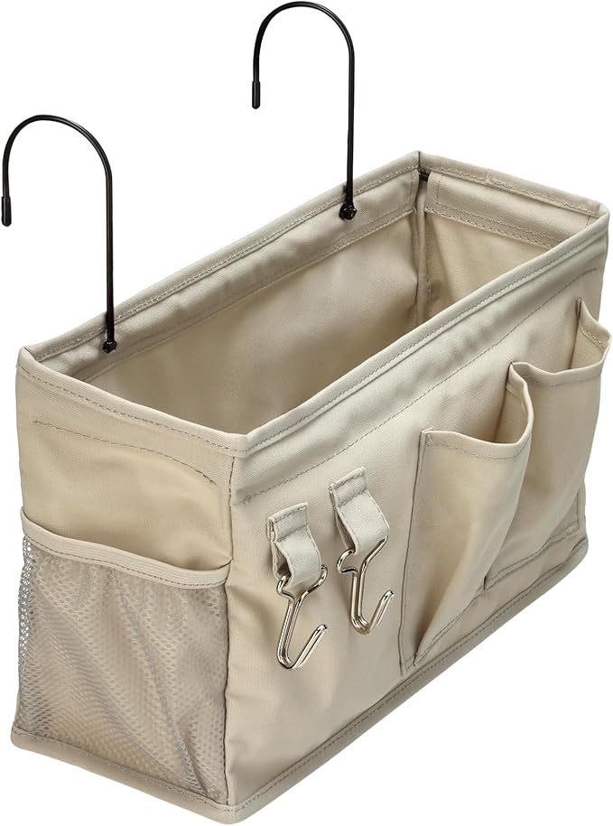 Amazon Basics Bedside Caddy Hanging Storage Organizer, 4.72 x 14.57 x 7.87 in, Linen, Dark Grey