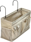 Amazon Basics Bedside Caddy Hanging Storage Organizer, 4.72 x 14.57 x 7.87 in, Linen, Dark Grey