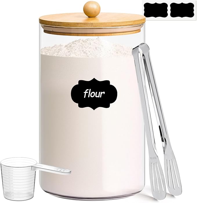 ComSaf 1 Gallon Glass Jar, 3.9 Qt Flour Container, Large Glass Canister with Lid, Food Storage Pantry with Spoon and Clip for Sugar, Oat, Rice, Beans, Pasta, Coffee, Grain