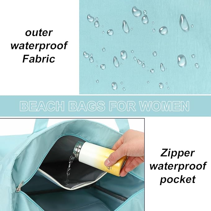 LEDAOU Beach Bag Waterproof Sandproof Women Tote Bag Pool Bag with Zipper for Gym Grocery Travel with Wet Pocket