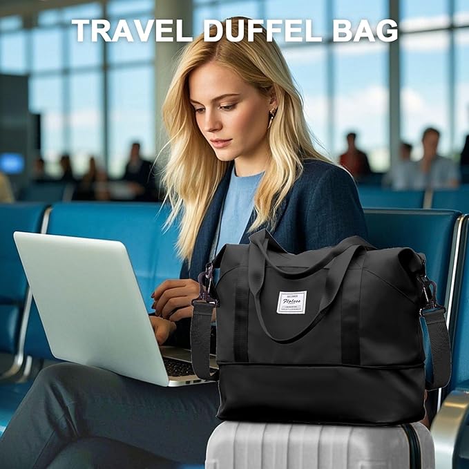Travel Duffel Bag, Sports Tote Gym Bag, Shoulder Weekender Overnight Bag for Women