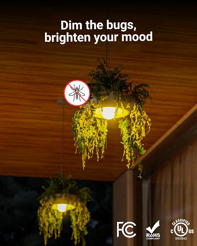 Sunco 6 Pack Yellow Light Bulbs Outdoor A19, LED Bug Lights for Outside Dusk to Dawn, 480 LM, 9W, 2000K Amber Glow, Auto On/Off Photocell Sensor, E26 Base, for Porch Patio Deck Backyard UL