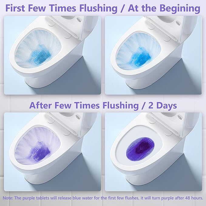 Toilet Bowl Cleaner Tablets, Automatic Toilet Bowl Cleaners, Long-Lasting Toilet Tabs Drop in Tank for Deodorizing & Descaling, Purple, 12 Packs