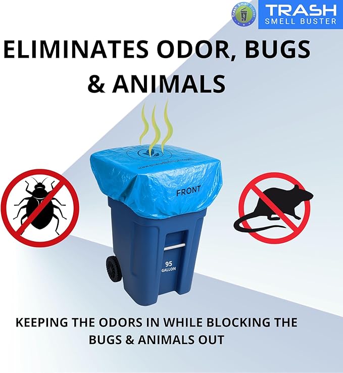 Outdoor Trash Can Odor Eliminator Cover Lemon Scented Durable Elastic Bag with Optional Straps Fits 95 Gallon Cans 2 Covers