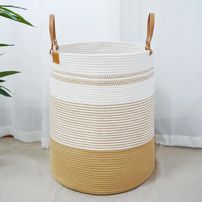 danpinera 79L Laundry Hamper Basket, Tall Round Dirty Clothes Hamper with Handle, Woven Storage Basket for Blanket, Toy, Pillow, Blanket Bin for Living Room, Nursery Room Gradient Jute
