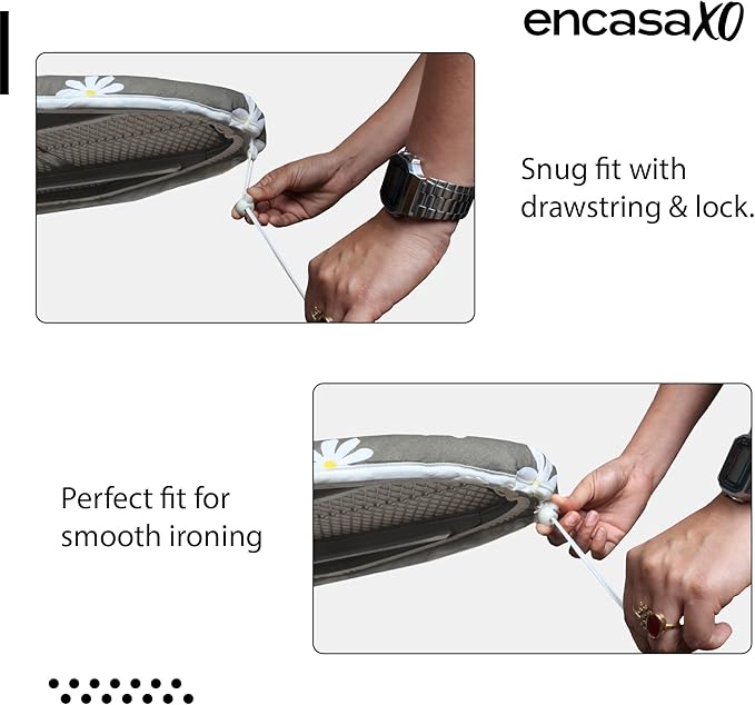 Encasa XO Ironing Board Cover and Pad 54"x15" - Thick 3mm Felt Padding, Drawstring Tightening & Lock, Easy Fit, Scorch & Stain Resistant, Fits Standard Large Ironing Board - Black Arrow
