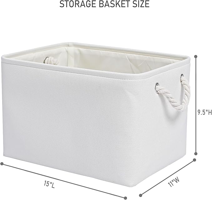 15x11x9.5 Inch Storage Baskets for Shelves,3 Pack Storage Bins，Foldable Organizer Boxes, Decorative Storage Basket for Organizing Clothes, Toys, Books, Foldable Cloth Baskets (White)