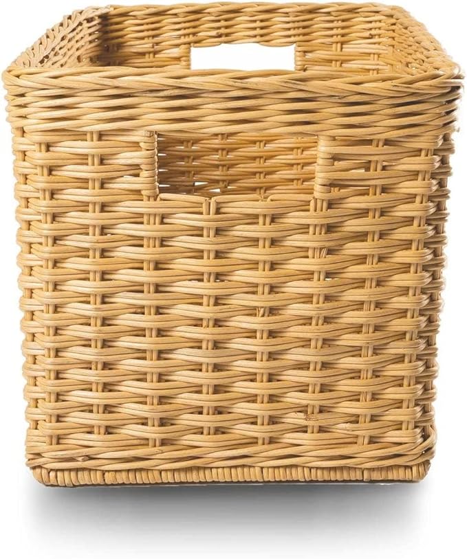 The Basket Lady Tall Rectangular Wicker Storage Basket, Small, 16.5 in L x 10.5 in W x 10.5 in H, Sandstone