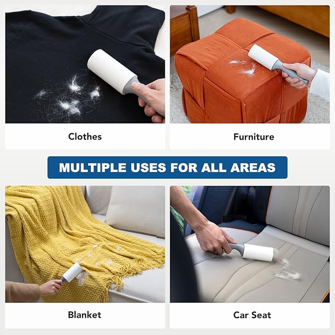 Extra Sticky Lint Roller for Pet Hair, Lint Rollers 600 Sheets, Pet Hair Remover with 2 Upgraded Handle 6 Rollers, Portable Lint Remover for Clothes, Furniture, Dog & Cat Hair (2 Handles + 600 Sheets)
