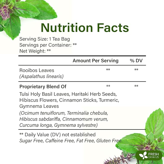 FreshDrinkUS, 30 Tea Bags Herbal Tea – Caffeine-Free Herbal Tea with Rooibos, Turmeric & Hibiscus – Loose Leaf Blend for Daily Rituals and Clean Living – Vegan, No Additives