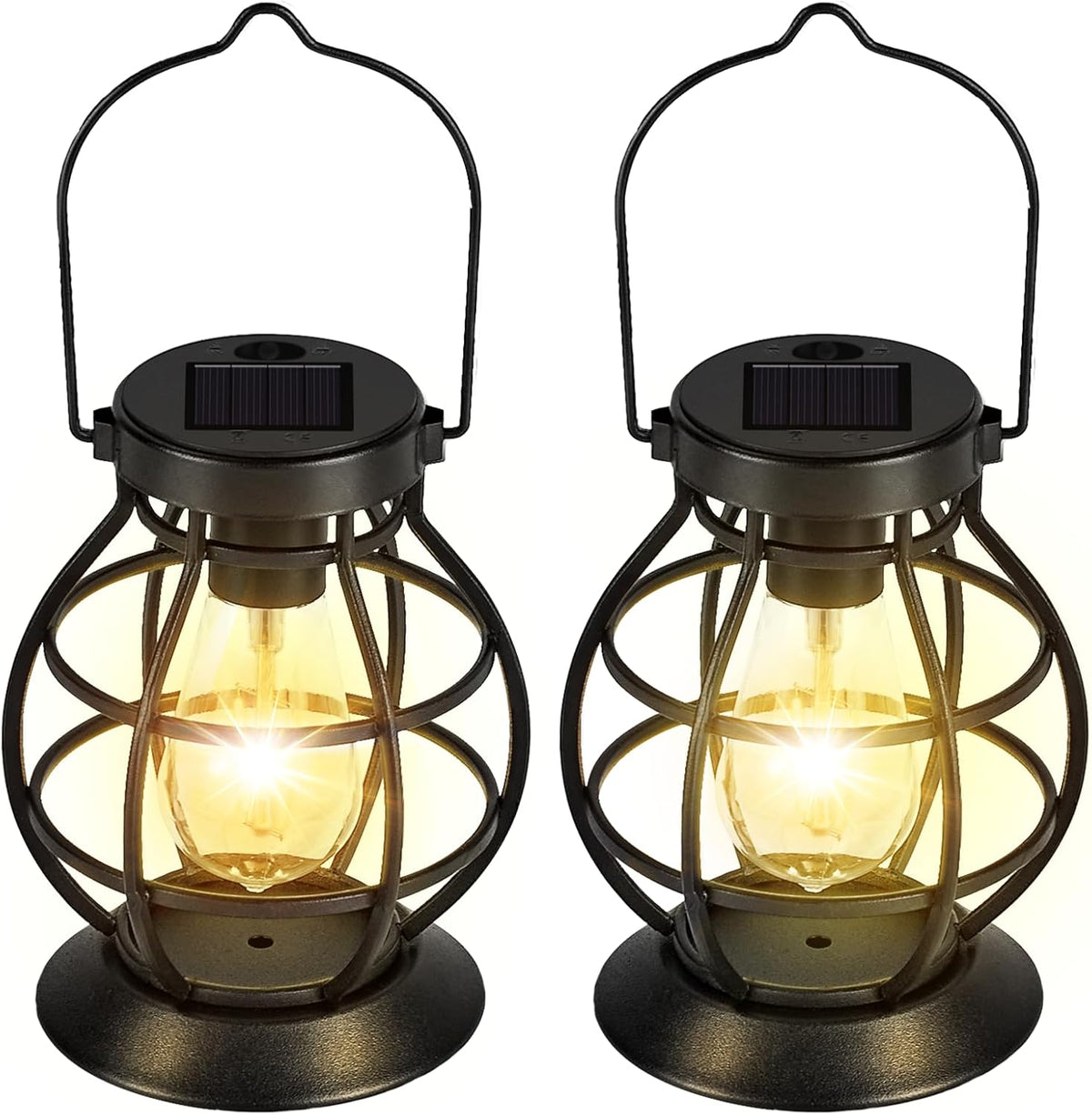 2 Pack Solar Lanterns Outdoor Hanging Lantern Lights, Metal Decor Lantern, Waterproof LED Decorative Garden Light - Garden Decoration for Patio, Yard, Pathway, Landscape
