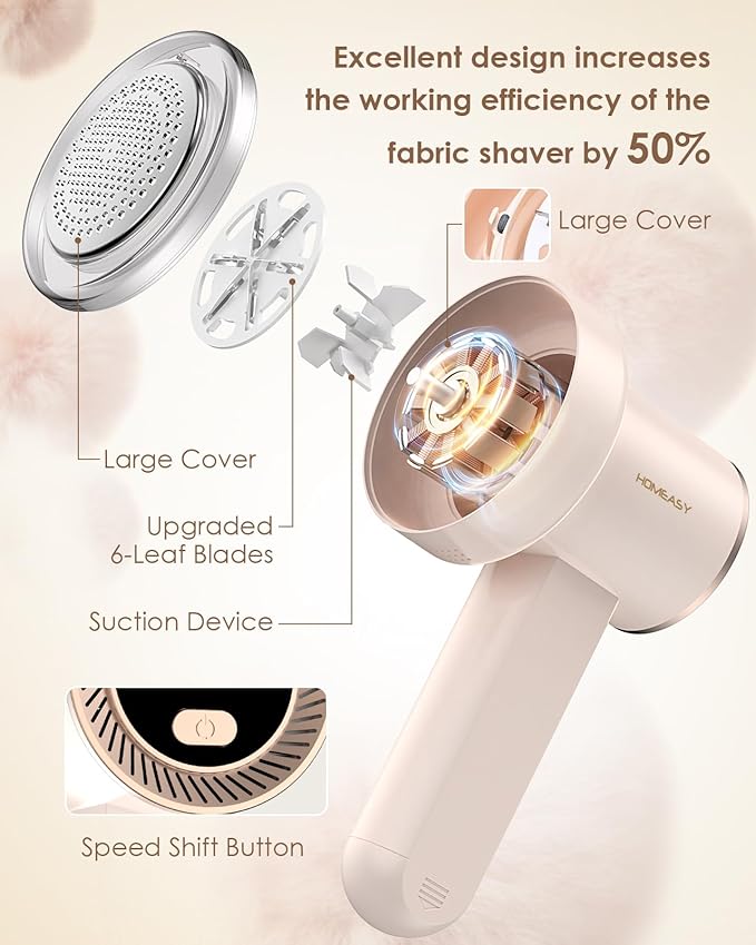 Fabric Shaver Fuzz Remover Rechargeable, HOMEASY Electric Lint Remover Shaver with 3 Blades & LED Digital Display, Sweater Couch Fabric Pill Shaver for Sweater, Couch, Furniture