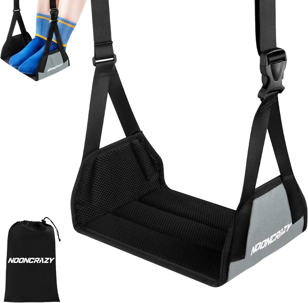 Airplane Foot Hammock, No Collapse Foot Rest for Plane Travel with Extended Adjustment Strap, Portable Desk Foot Hammock with Thickened Foam, Foot Sling Travel Essentials to Relax Your Feet(Gray)