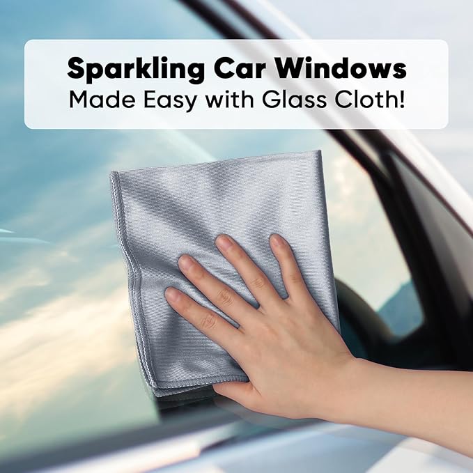 HOMEXCEL Microfiber Glass Cleaning Cloths 6 PK, Lint Free Streak Free, Reusable Microfiber Cleaning Cloth for Cleaning Windows, Glasses, Mirrors, Screens, Stainless Steel, and More, Grey-14”×16”
