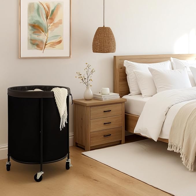 StorageWorks Rolling Laundry Basket, Laundry Hamper with Wheels, Laundry Room Organization and Storage, Dirty Clothes Cart for Bathroom, Bedroom, Black