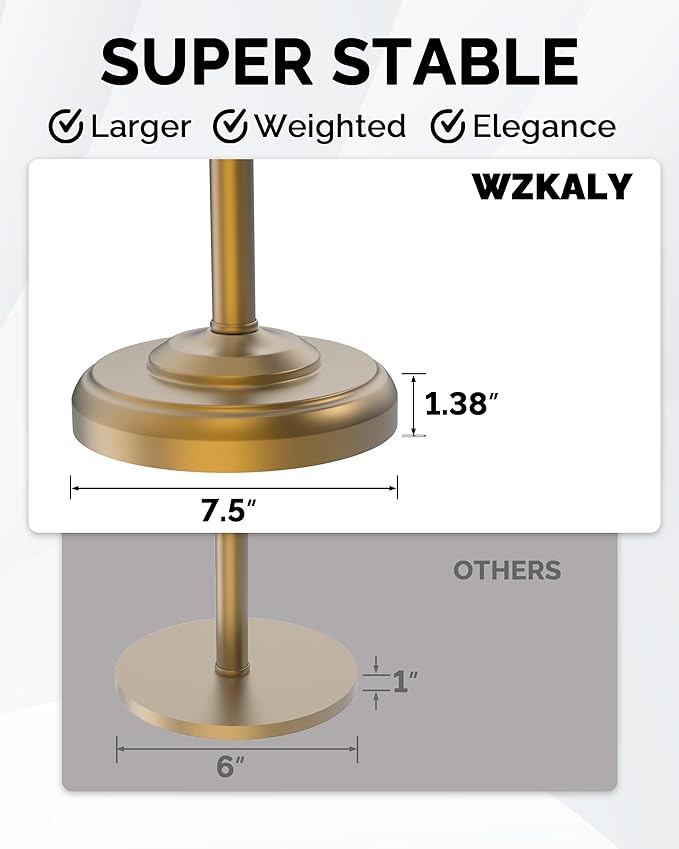 Toilet Paper Holder Stand, Brushed Brass Toilet Paper Holder Free Standing, Post Pivoting Design & Stable Weighted Base SUS304 Stainless Steel for Bathroom(Mega Roll)