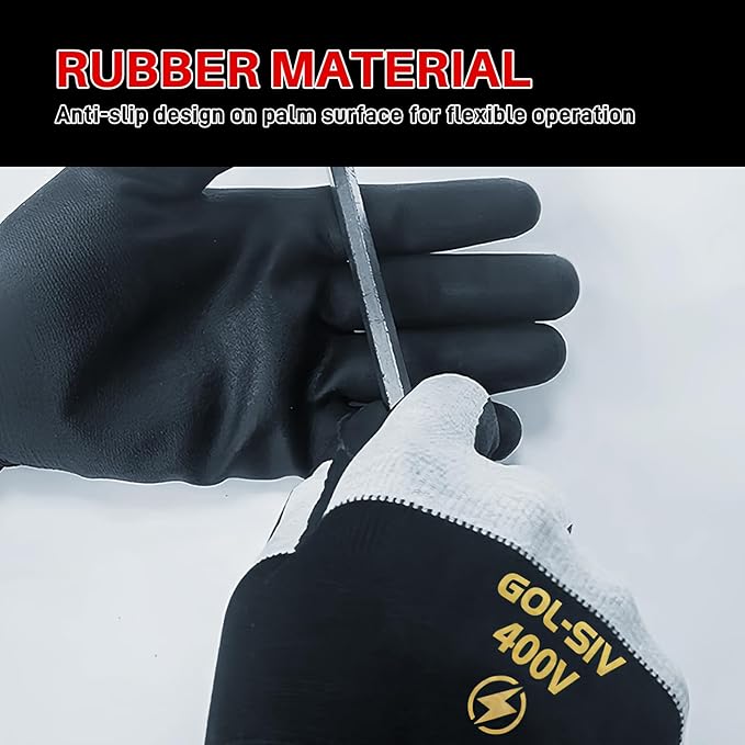 400V Electrician Gloves - Insulated Electrical Gloves For Electrician,Flame Retardant,Rubber Safety Non Slip Work Gloves,Low Voltage,Touch Screen (Black,Large)