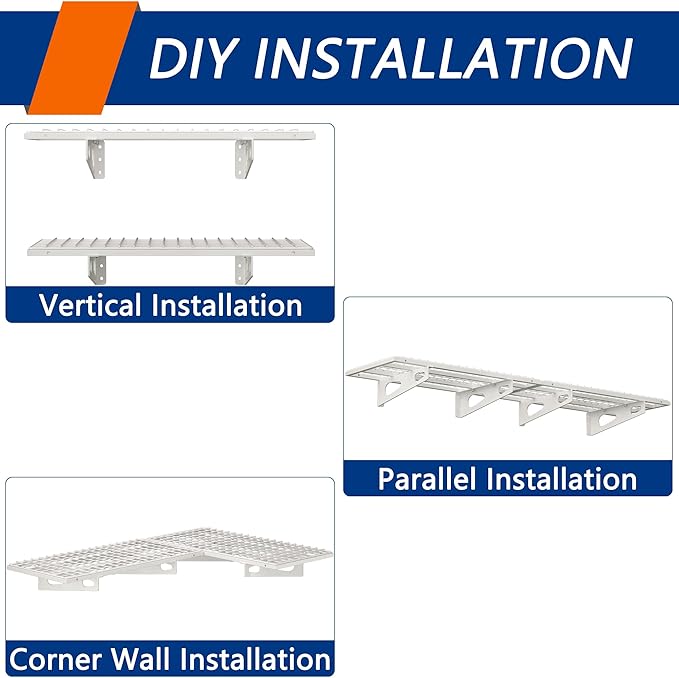 2-Pack 1.5x3FT Garage Shelving 17.7-inch-by-35.8-inch Wall Shelf Garage Storage Rack Wall Mounted Floating Shelves,White
