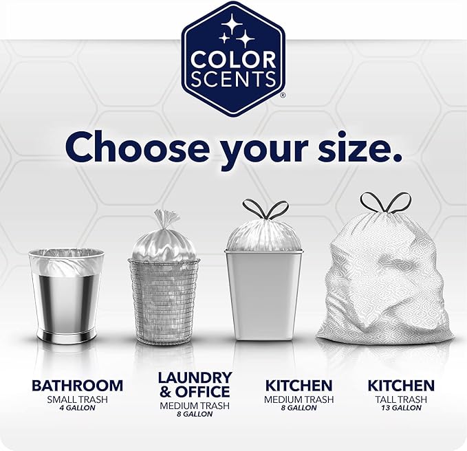 Color Scents Tall Kitchen Trash Bags - 13 Gallon, 20 Bags (5 Pack of 20 Count), Drawstring - Silver Bag in Simply Clean Scent with Microban