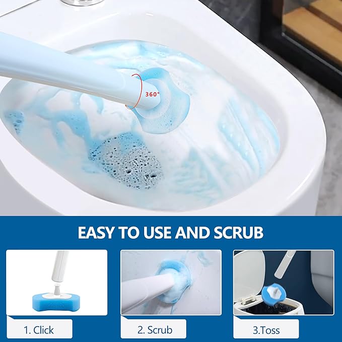Disposable Toilet Brush with 112 Refills, Toilet Bowl Wand and Holder, White Toilet Cleaning Brush, Toilet Bowl Wand Kit Wall-mounted, Toilet Brush Refill for Efficient and Deep Scrub Toilet.