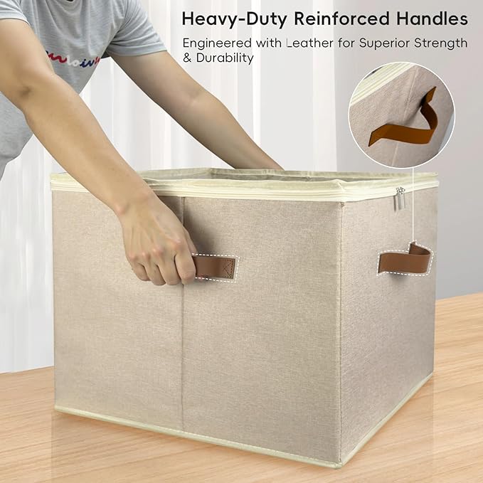 Shoe Organizer for Closet, 2 Pack Shoe Storage Bins with Clear Cover, Adjustable Dividers Fits 16-32 Pairs ShoeBoxes, Organizador de Zapatos, Khaki