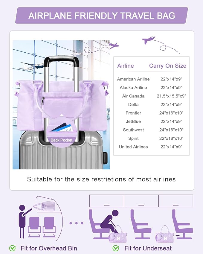 Daughter Niece Gifts for Teen Girl Kids, Initial Travel Duffel Bag Sports Gym Bag Personalized Gifts Weekender Bag，Monogram Overnight Bag Cute Dance Bag Birthday Bridesmaid Gifts for Women(Purple, N)