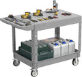 Large Garage Flat Top Utility Cart, Heavy Duty 2 Shelf Tool Cart Service Cart Rolling Push Carts with Ergonomic Handle 5" Swivel Casters.