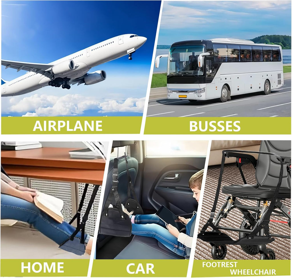 2-Piece Upgraded Aircraft Foot Hammock with Memory Foam,Large Size Airplane Foot Rest - Soft & Comfortable feet Hammock,Travel Essential for Relieving Foot Pain and Swelling