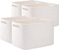 OIAHOMY 4 Pack Storage Baskets for Organizing, Cube Storage Bins for Shelves, Rectangle Storage Baskets With Handles, Woven Baskets for Storage, 12.7''Lx9''Wx7.8''H, White
