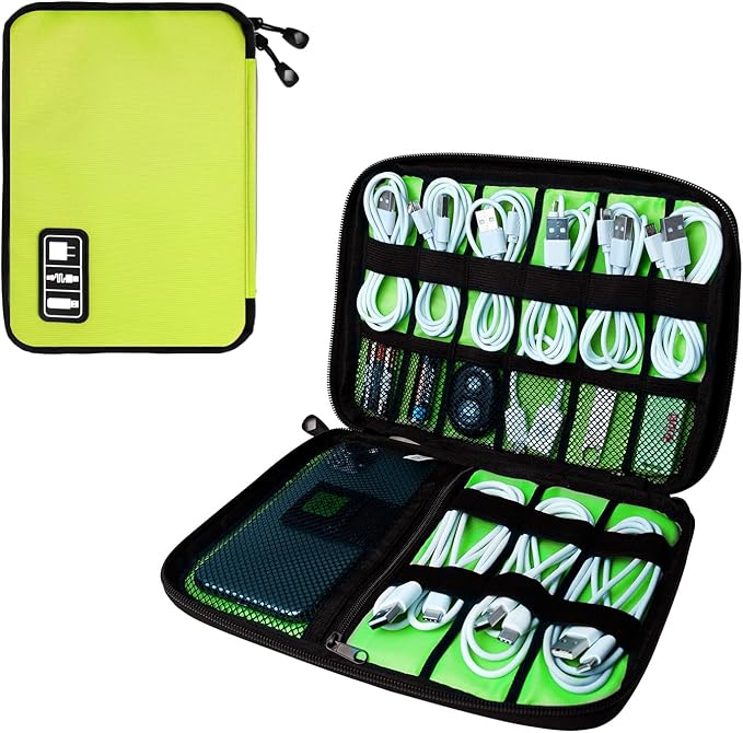 Electronics Organizer Travel Case,Electronic Accessories Storage Bag,Portable Waterproof Cable Organizer Bag,Travel Cord Organizer Bags for Small Charging Cord Storage,SD Card-Green