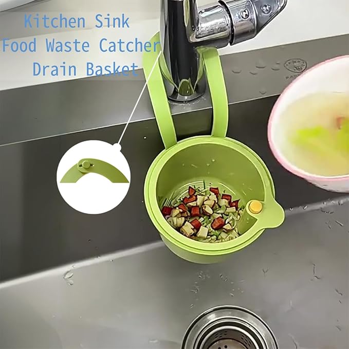 Faucet Hanging Strainer Kitchen Sink Food Waste Catcher Drain Basket, Plastic Kitchen Sink Strainer Automatic Dumping Draining Basket, Food Fruit Vegetable Drain Shelf Sink Storage Holder (Green)