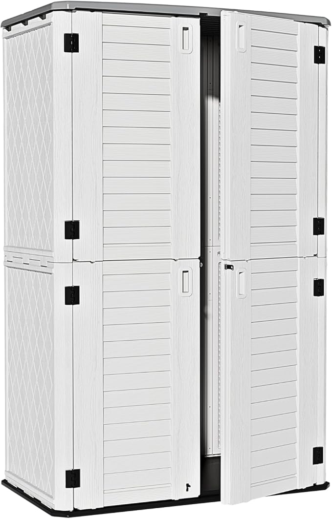 ZZM Large 67 Cu.ft Waterproof Storage Shed, Outdoor Storage Cabinet，Durable Resin Storage for Patio Furniture, Garden Tools, Pool Accessories, Mower Storage (White)