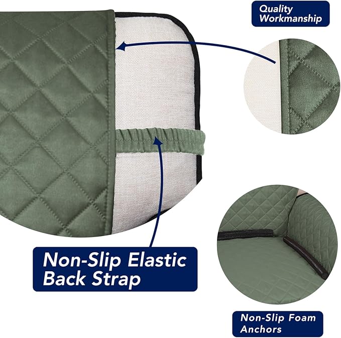 PureFit Reversible Quilted Sofa Cover, Water Resistant Slipcover Furniture Protector, Washable Couch Cover with Non Slip and Elastic Straps for Kids, Dogs (Oversized Loveseat, Greyish Green/Beige)