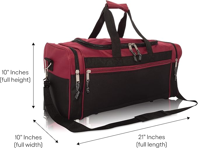 DALIX 21" Blank Sports Duffle Bag Gym Bag Travel Duffel with Adjustable Strap in Maroon