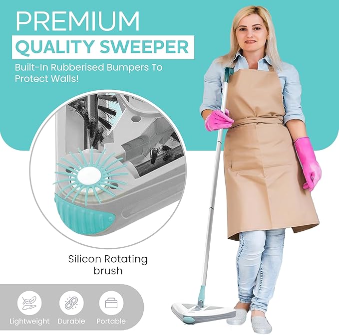 Zippi Sweeper Pro - 2025 New and Improved Lightweight Sweeper, Perfect for Short Carpet Hardwood and Tile, Triangular Design Allows for Sweeping in Corners, LED Light, 1 Hr Cleaning Time