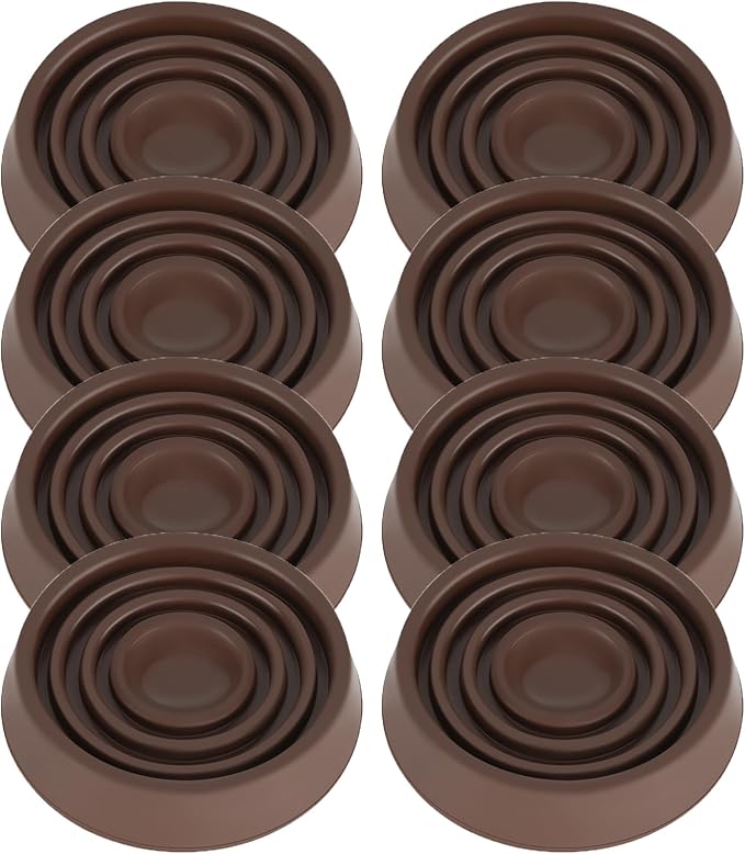 Furniture Coasters, 1.5X1.5 Rubber Caster Cups Non Slip Furniture Pads Non Skid Furnitures Grippers Anti Slide Floor Protector for Bed Couch Table Chair Stoppers (Brown, 8 Pack)