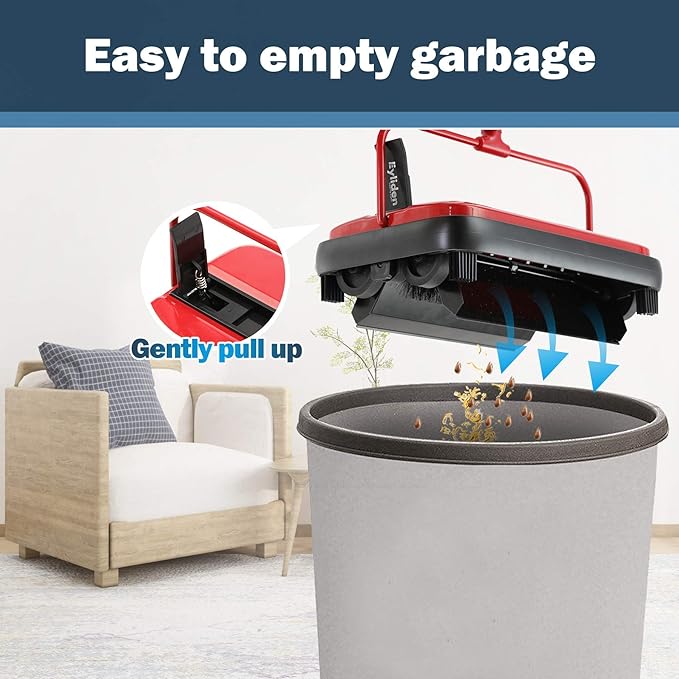 Eyliden Carpet Sweeper, Mini Size Lightweight Hand Push - No Noise, Non-Electric, Easy Manual Sweeping Only for Carpet Cleaning (Red)