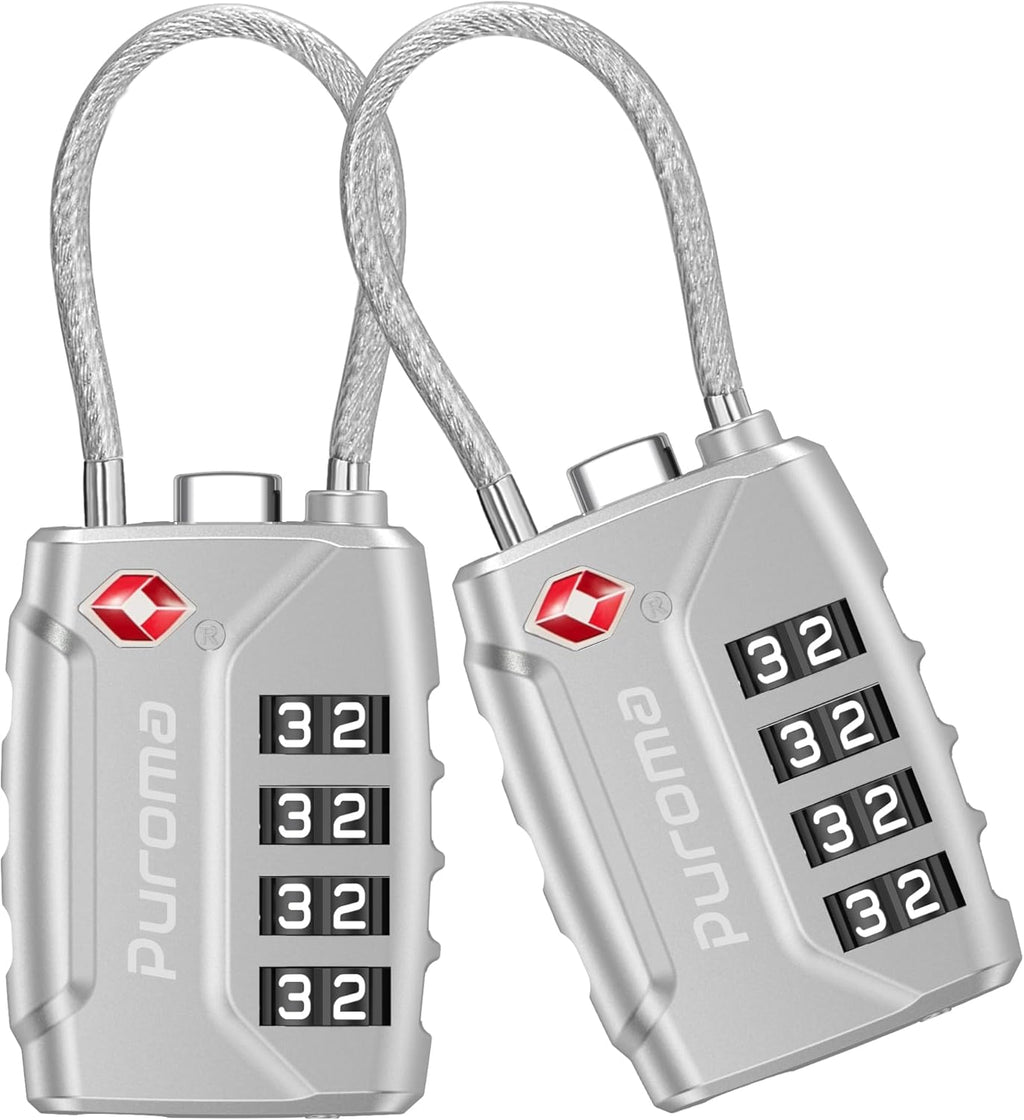 Puroma 2 Pack TSA Approved Luggage Lock, 4 Digit Combination Travel Locks Resettable Code Lock with Zinc Alloy Body for Suitcase, Toolbox, Backpack, Bag, Gym Locker (Silver)