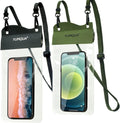 Large Waterproof Phone Pouch 2 Pack, IPX8 Waterproof Cell Phone Case Dry Bag Compatible with iPhone 15 14 13 12 Pro Max/Galaxy S23 Ultra S22 Pixel 4 XL Up to 7.5", Black+Army Green