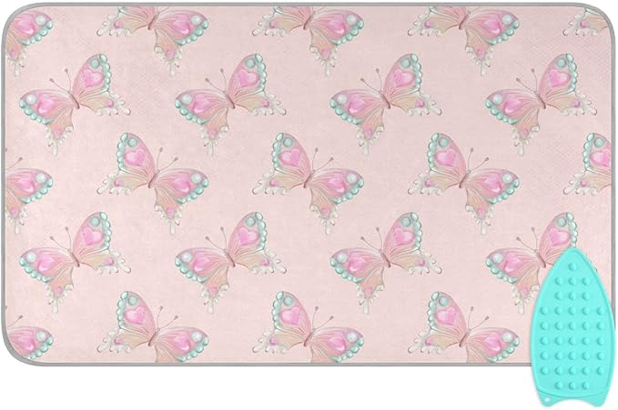 Ironing Mat Portable Ironing Pad Ironing Blanket for Table Top Heat Resistance Double-Side Using Travel Large 47.2 x 27.6 Inch Foldable Lightweight Pink Butterfly