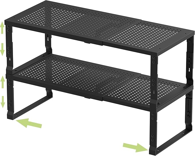 Adjustable Expanable Stackable Spice Rack Shelf Pantry Storage Organizer for Kitchen Cabinet,Countertop,Bathroom and More.Space is no Longer Limited(2Packs/Black/Medium)