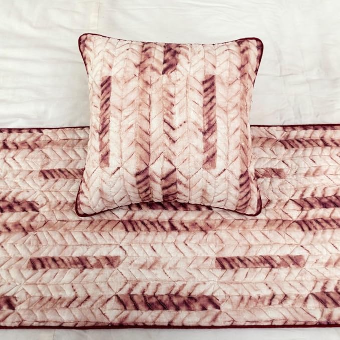 The HomeCentric King/Queen/Twin Maroon & Ivory Decorative King 90"x18" Bed Runner Without Pillow Cover, Tie & Dye, Beaded & Quilted Bed Scarf on Cotton Fabric - Tie Dye Love