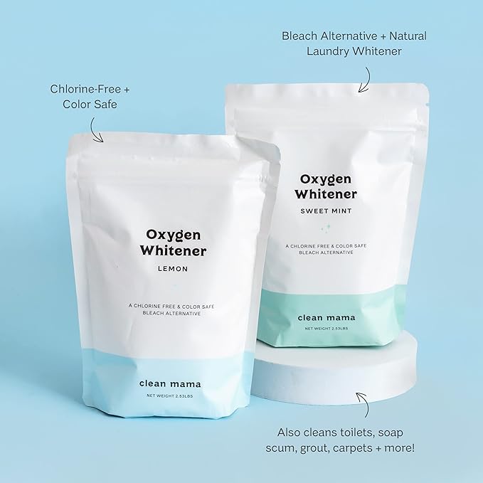 Clean Mama Natural Oxygen Whitener and Stain Remover - Color-Safe Natural Bleach Alternative - Plant-Derived Oxygen Powder, Whitens & Brightens Whites and Colors - Lemon, 2.53 lbs