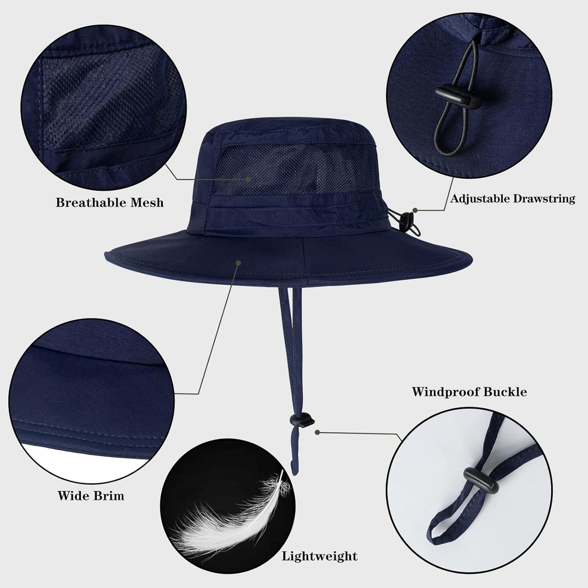 Sun Hat for Men/Women, UPF 50+ Fishing Hat,Waterproof Wide Brim Bucket Hat Foldable Boonie Hat for Hiking Garden Safari Beach