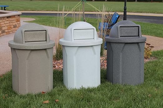 42 Gallon Circle 100% Recycled Plastic Heavy Duty Outdoor Commercial Trash Can with Push Open Dome Lid and Internal Liner - Great for Schools and Businesses - Red