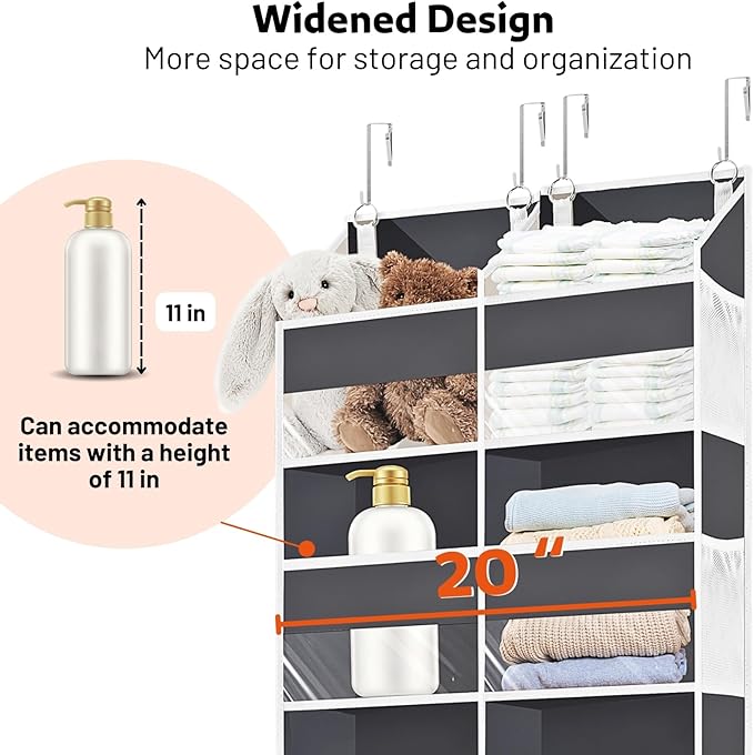 Over the Door Organizer 5 Tiers, Extra Large Behind Door Storage of 10 Compartments, 80 lbs Weight Capacity Over Door Organizer, Door Hanging Organizer for Closet, Diaper Organizer, Room storage